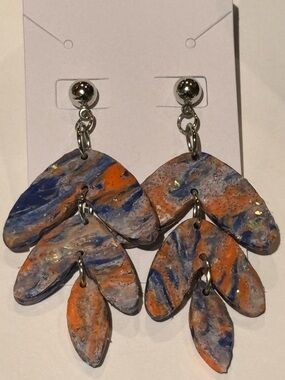 Abstract Orange and Blue Dangle Earrings